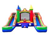 Rainbow Themed Inflatable Bounce House and Double Slide Combo Unit | 16' Long x 15' Wide | Crossover Wet/Dry Bouncer & Dual Lane Slides | Includes Blower, Stakes, & Storage Bag